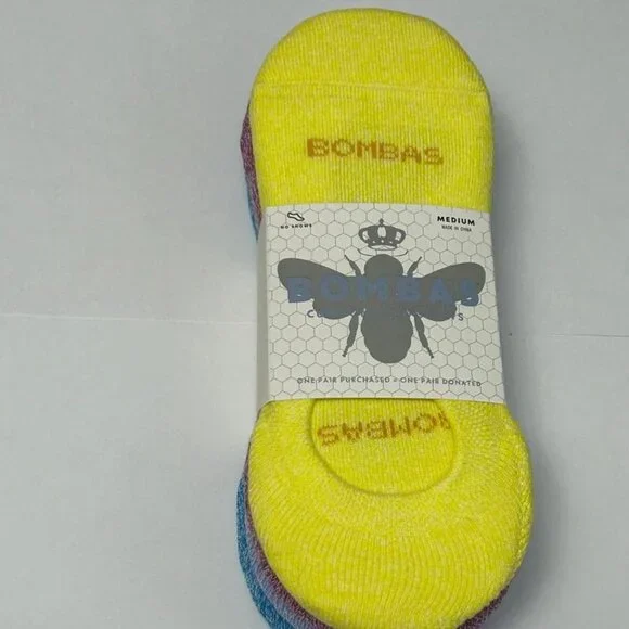 4-Pack Bombas Women's Lightweight No Show Socks Mixed Bright Colors Size Medium - Picture 2 of 3